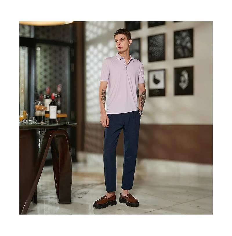 Campus Sutra Men's Lilac Seamless Solid Polo T-Shirt