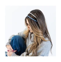 Thin Beaded Headband Set - Blue + Silver