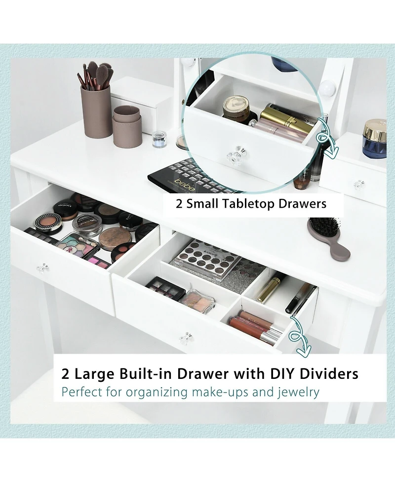 Vanity Table Set with Lighted Mirror for Bedroom and Dressing Room