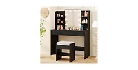 Vanity Set with Lighted Mirror and Stool Power Outlet
