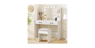 Vanity Set with Lighted Mirror and Stool Power Outlet
