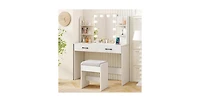Vanity Set with Lighted Mirror and Stool Power Outlet