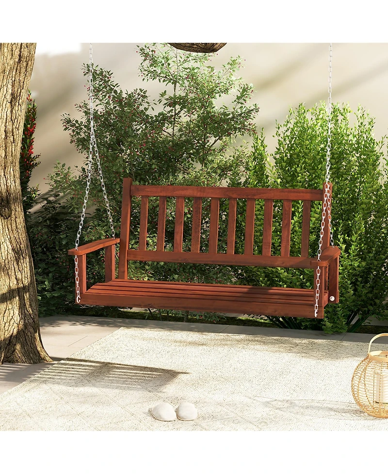 Gymax Wooden Porch Swing 2-Person Hanging Chair w/ Adjustable Galvanized Metal Chains