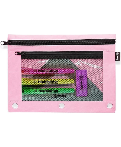 Enday Pink Pencil Pouch for 3 Ring Binder, Zippered Binder Pouches, Case Large Bags f
