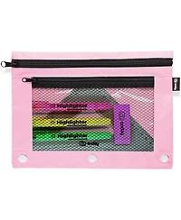 Enday Pink Pencil Pouch for 3 Ring Binder, Zippered Binder Pouches, Case Large Bags f