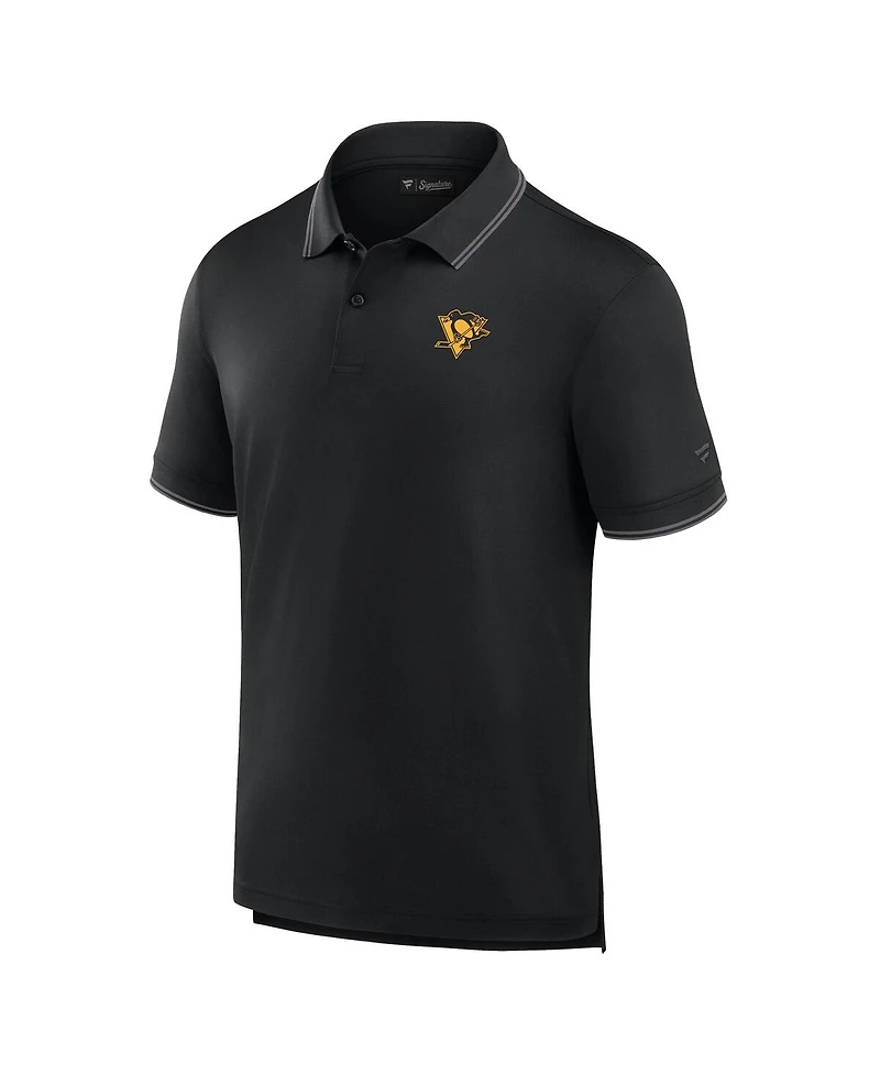 Fanatics Men's Black Pittsburgh Penguins Front Office Pique Polo Shirt