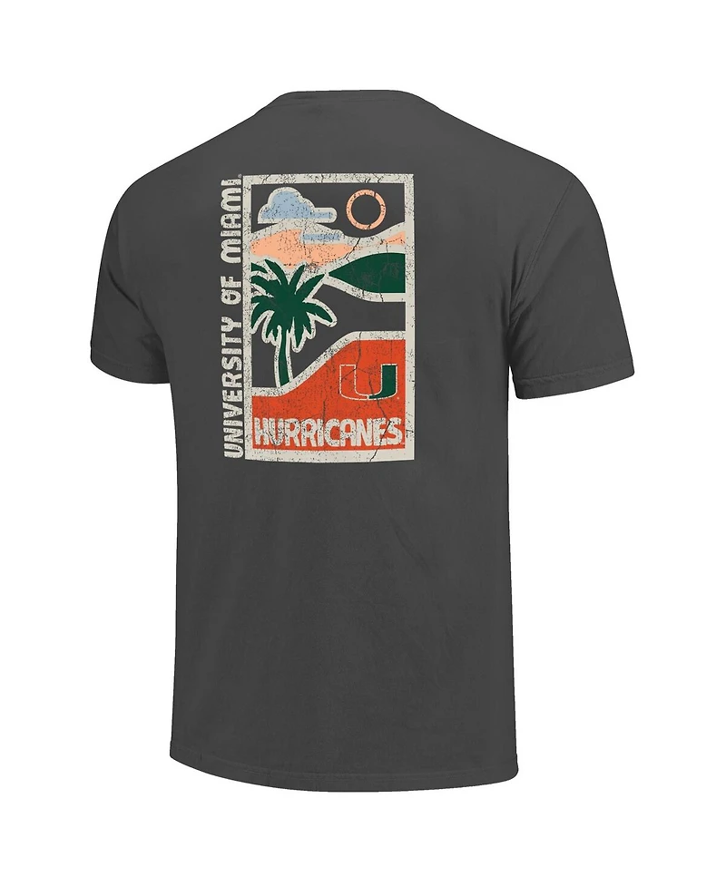Image One Men's Graphite Miami Hurricanes Comfort Colors Minimal Vista Distressed Graphics T-Shirt
