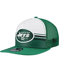 New Era Men's White/Green New York Jets Striped A-Frame 9FIFTY Adjustable Trucker Snapback Hat