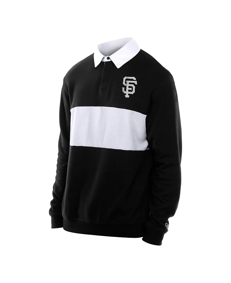 New Era Men's Black San Francisco Giants Throwback Prep Color Block Rugby Polo Shirt