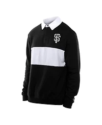 New Era Men's Black San Francisco Giants Throwback Prep Color Block Rugby Polo Shirt