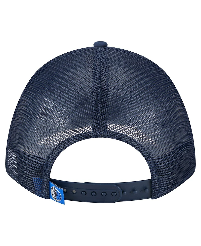 New Era Men's Navy Dallas Mavericks Minimalist A-Frame 9FORTY Trucker Hat