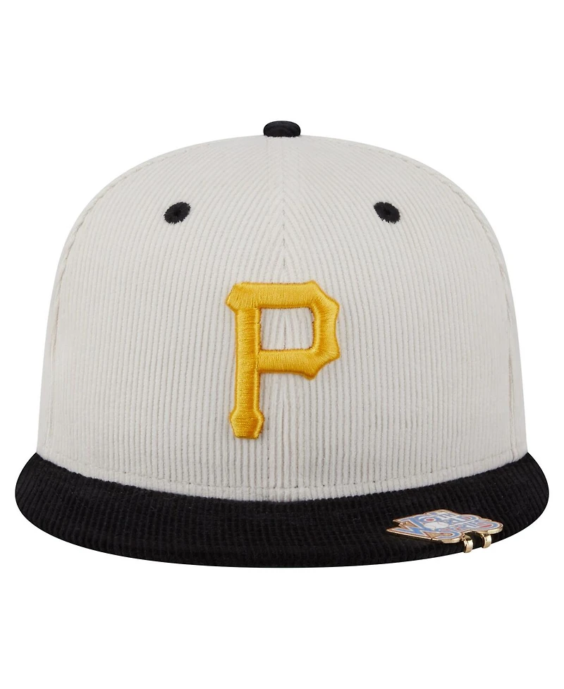 New Era Men's Cream/Black Pittsburgh Pirates Two-Tone Corduroy 59FIFTY Fitted Hat