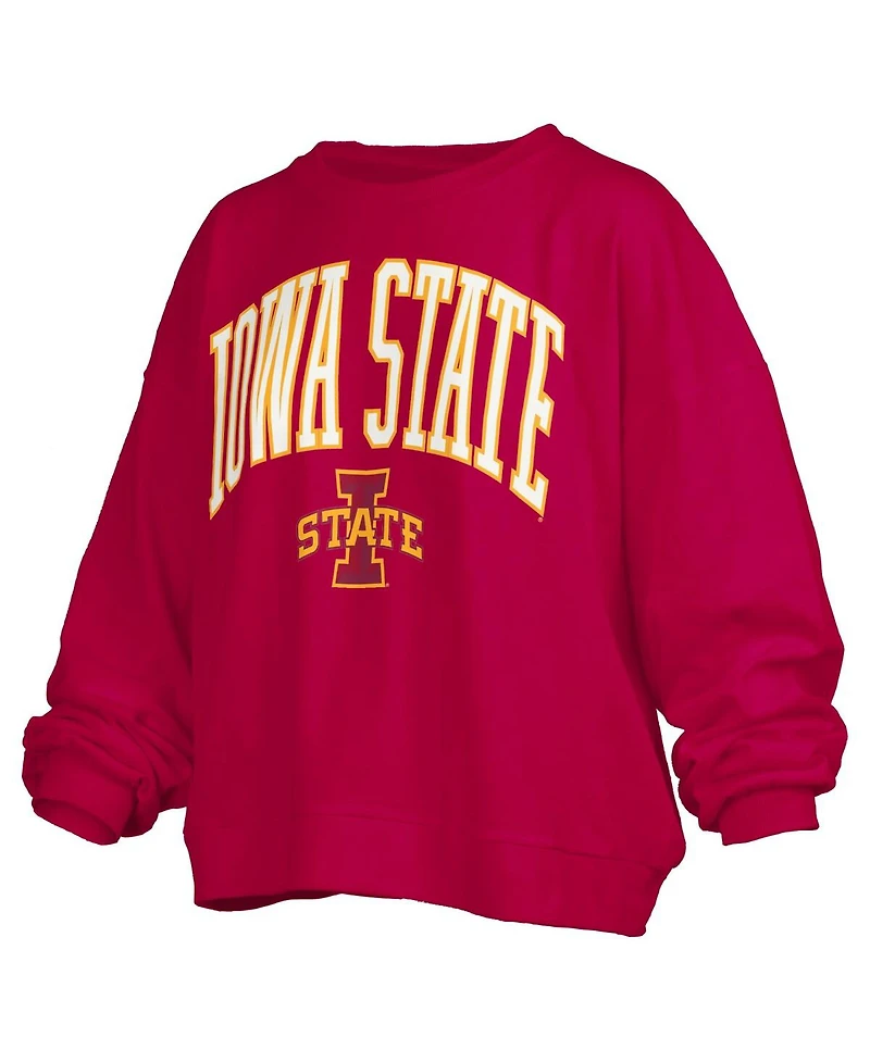 Pressbox Women's Cardinal Iowa State Cyclones Janise Arch Over Logo Waist Length Oversized Pullover Sweatshirt