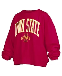 Pressbox Women's Cardinal Iowa State Cyclones Janise Arch Over Logo Waist Length Oversized Pullover Sweatshirt