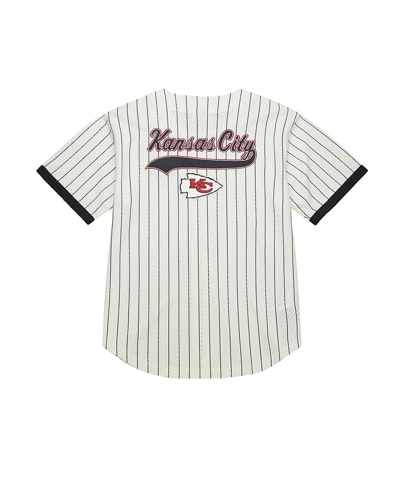 Mitchell & Ness Men's Cream Kansas City Chiefs Final Seconds Vintage Logo Mesh Button-Up Shirt