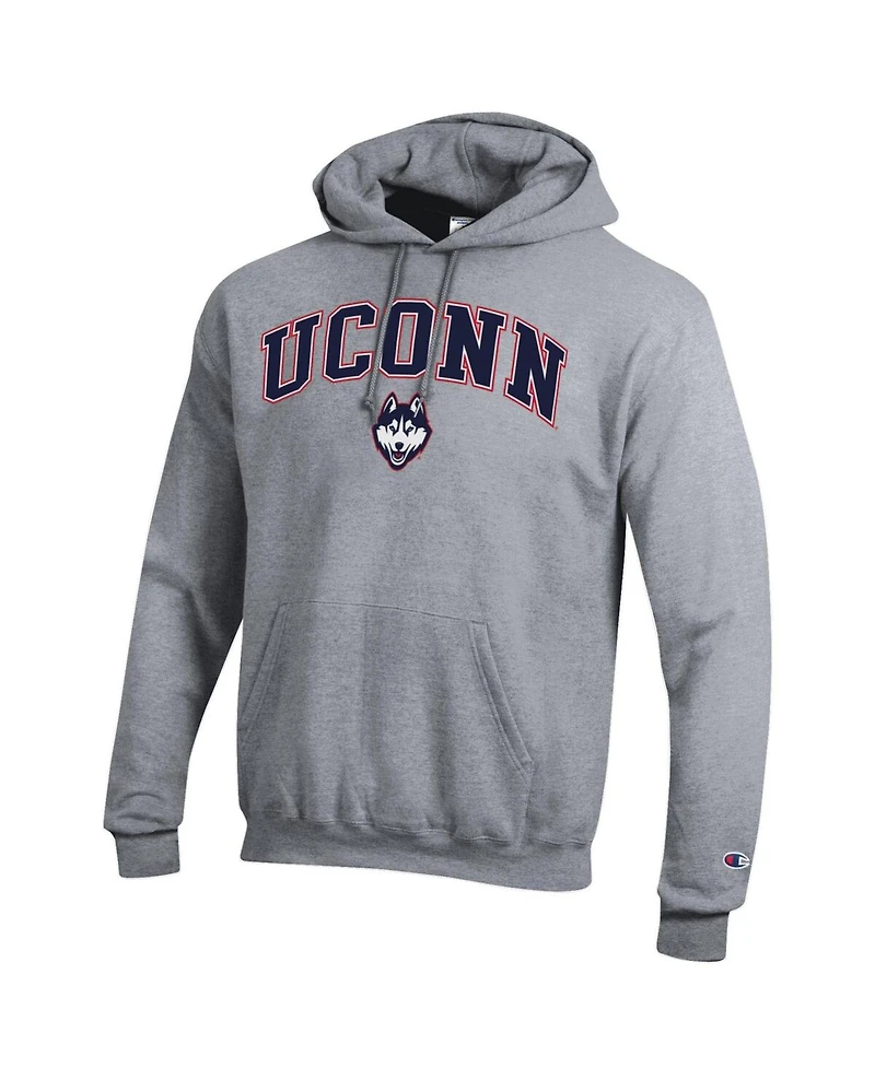 Champion Men's Heather Gray UConn Huskies Arched Logo Fleece Pullover Hoodie