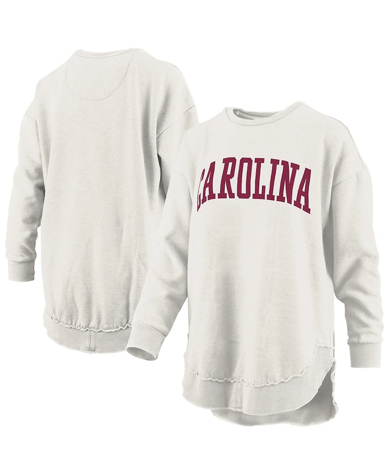 Pressbox Women's Oatmeal South Carolina Gamecocks Melange Poncho Vintage Fleece Long Sleeve Pullover Sweatshirt