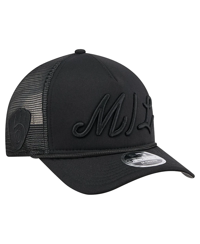 New Era Men's Black Milwaukee Brewers City Initial 9FORTY A-Frame M-Crown Adjustable Trucker Hat