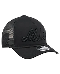 New Era Men's Black Milwaukee Brewers City Initial 9FORTY A-Frame M-Crown Adjustable Trucker Hat