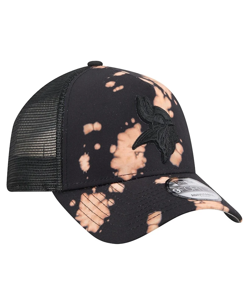 New Era Men's Black Minnesota Vikings Bleached A-Frame 9FORTY Trucker Adjustable Hat