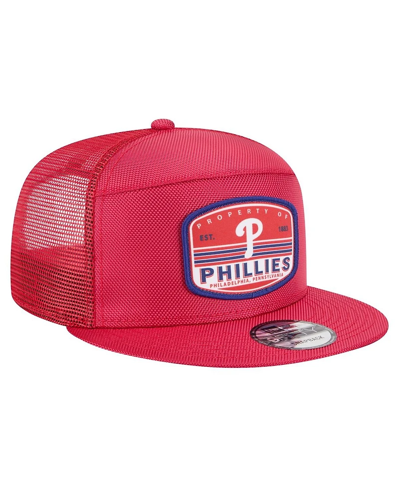 New Era Men's Red Philadelphia Phillies Split Panel 9FIFTY Trucker Snapback Hat