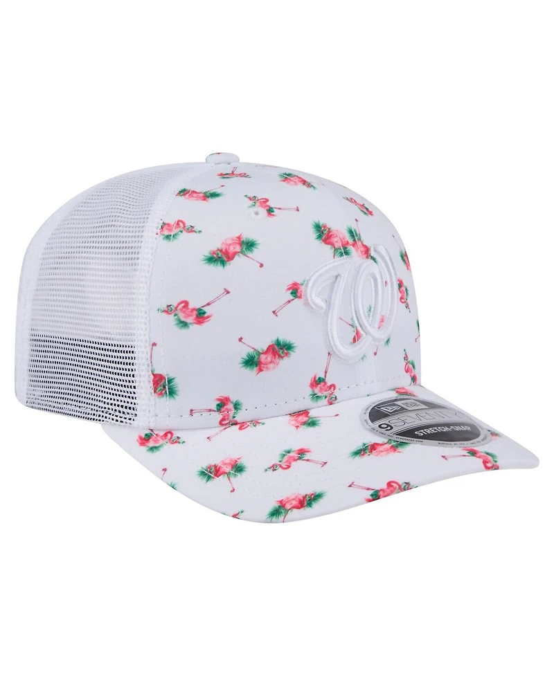 New Era Men's White Washington Nationals Flamingo Mesh Back 9SEVENTY Stretch-Snap Hat