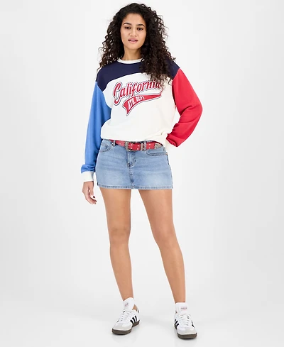 Madden Girl Juniors' Belted Mini Denim Skirt