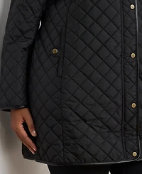 Lauren Ralph Plus Hooded Quilted Faux-Suede-Trim Coat