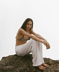 Mango Women's Draped Waist Linen Pants