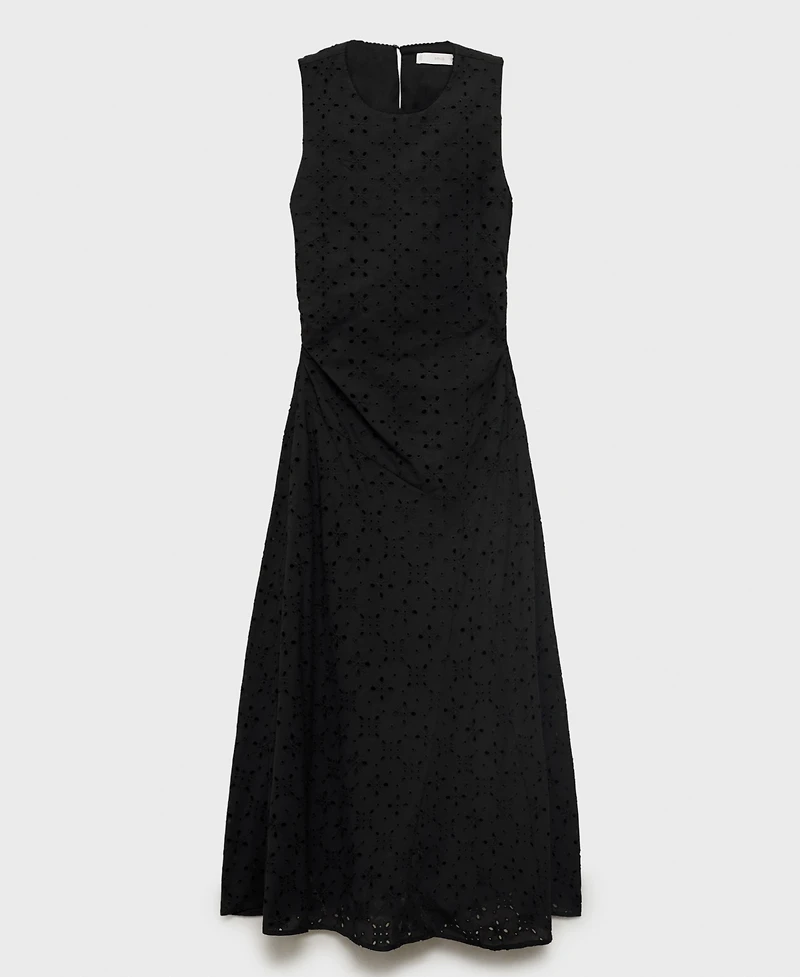 Mango Women's Openwork Embroidery Motifs Midi Dress