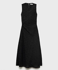 Mango Women's Openwork Embroidery Motifs Midi Dress