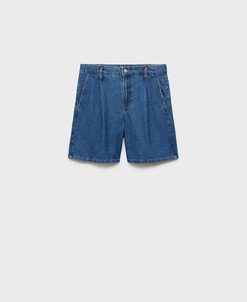 Mango Women's Pleated Denim Bermuda Shorts