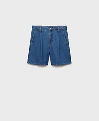 Mango Women's Pleated Denim Bermuda Shorts