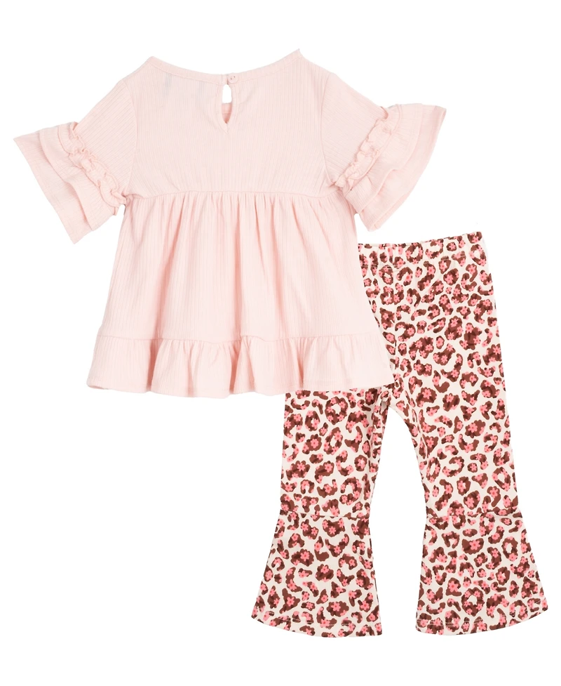 Rare Editions Baby Girls 3-Piece Ruffle Top, Leopard Flare Pants and Headband Set