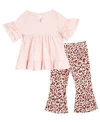 Rare Editions Baby Girls 3-Piece Ruffle Top, Leopard Flare Pants and Headband Set