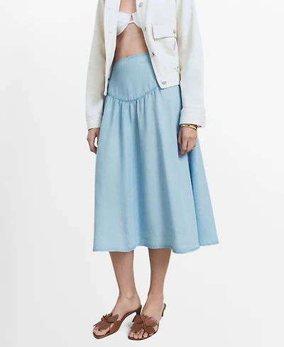 Mango Women's Gathered Detail Lyocell Midi Skirt