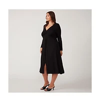 Eclipse Black Long Sleeve V-Neck Midi Dress