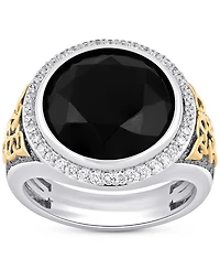 Men's Onyx & Diamond (3/8 ct. t.w.) Halo Ring in Sterling Silver & 14k Gold-Plate
