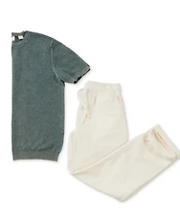 Weatherproof Vintage Mens Short Sleeve Woven Crewneck Sweater Drawstring Pants