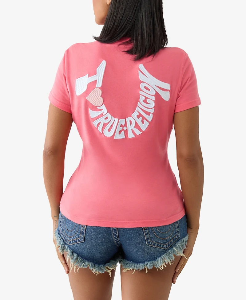 True Religion Women's Ss Embroidered Horseshoe Crew Neck T-Shirt