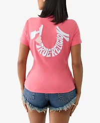 True Religion Women's Ss Embroidered Horseshoe Crew Neck T-Shirt