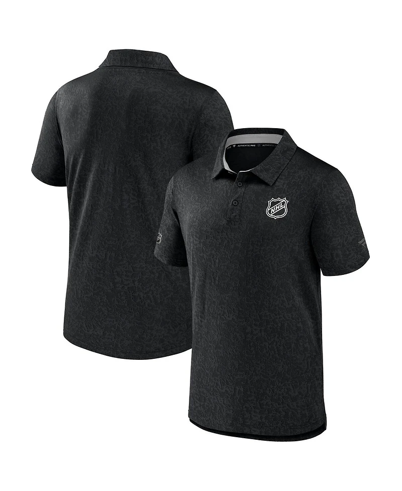 Fanatics Men's Black Nhl-Logo Authentic Pro Jacquard Polo Shirt