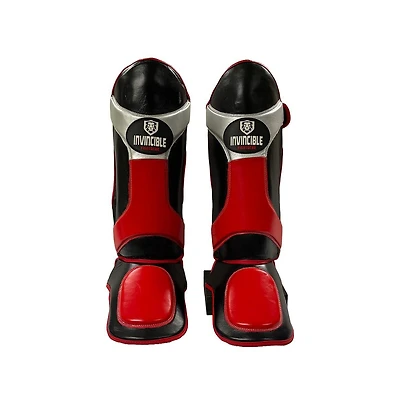 Invincible Shin & Instep - Premium Synthetic Leather Shin Guards for Muay Thai, Mma, Martial Arts Training & Sparring,Black/Red/Silver