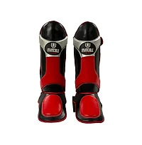 Invincible Shin & Instep - Premium Synthetic Leather Shin Guards for Muay Thai, Mma, Martial Arts Training & Sparring,Black/Red/Silver