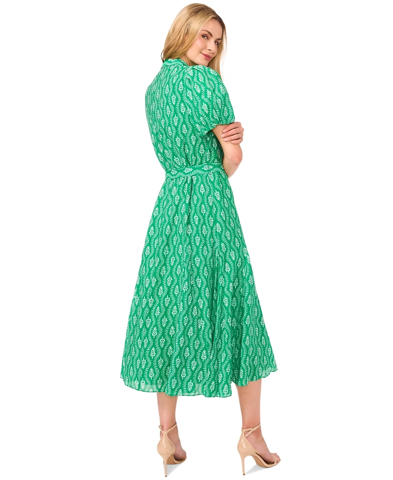 CeCe Women's Flowy Tie Waist Midi Shirt Dress
