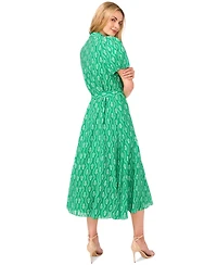 CeCe Women's Flowy Tie Waist Midi Shirt Dress