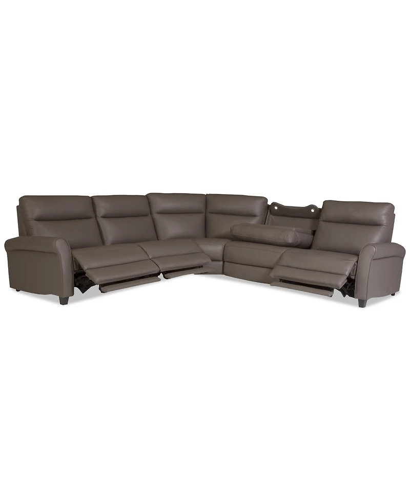 Thandler 5-Pc. Leather L Shape Sectional with 3 Power Recliners and 1 Storage Console, Exclusively at Macy's