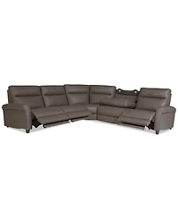 Thandler 5-Pc. Leather L Shape Sectional with 3 Power Recliners and 1 Storage Console, Exclusively at Macy's