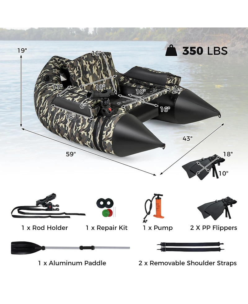 Hongge 350 Lbs Inflatable Fishing Float Tube with Adjustable Backrest and Backpack Straps
