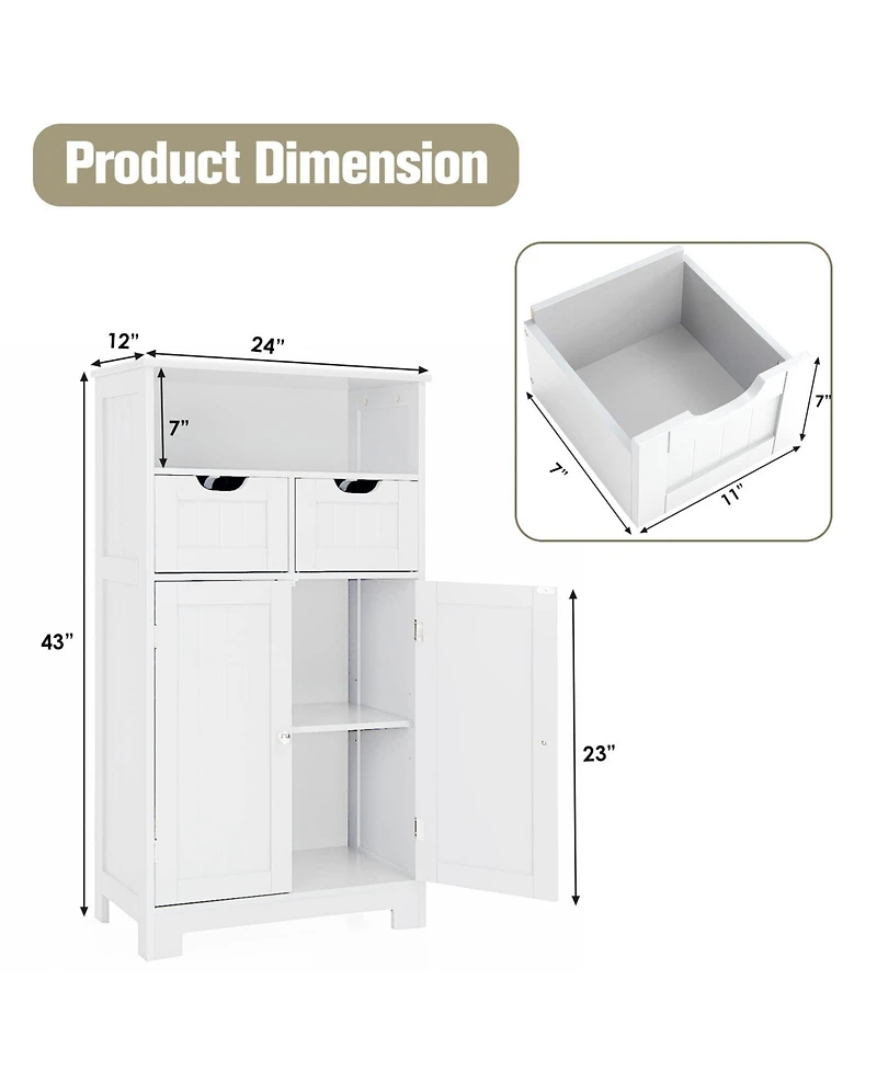 Bathroom Wooden Side Cabinet with 2 Drawers and 2 Doors